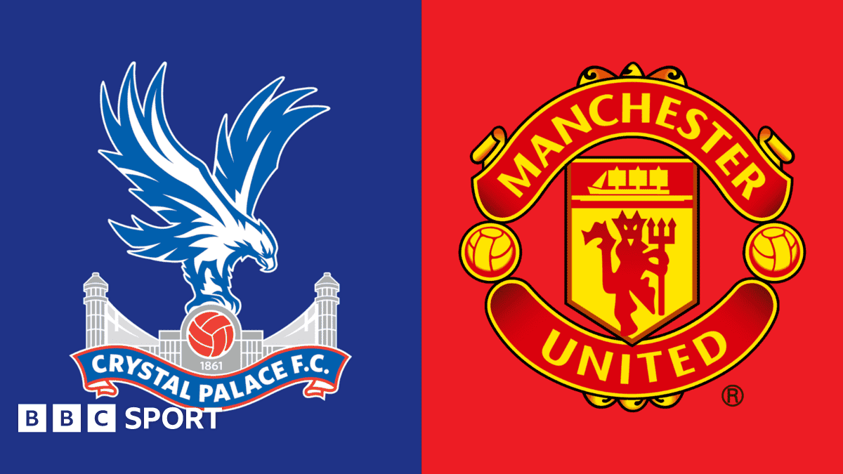 Crystal Palace vs Manchester United crests side by side on blue and red background for Premier League match preview