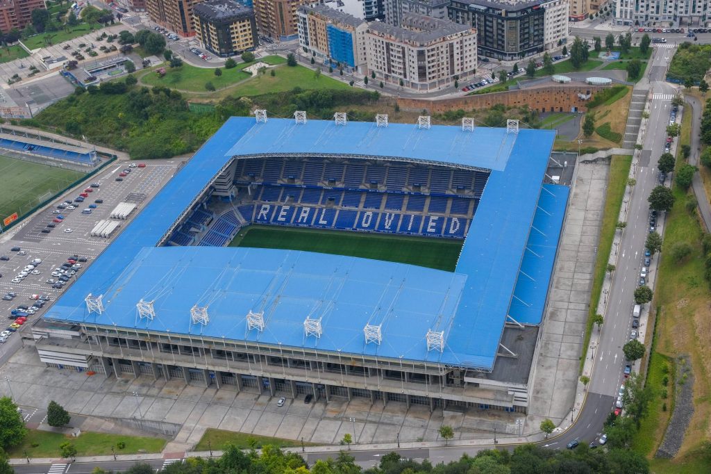 Aerial view of Carlos Tartiere Stadium, Oviedo