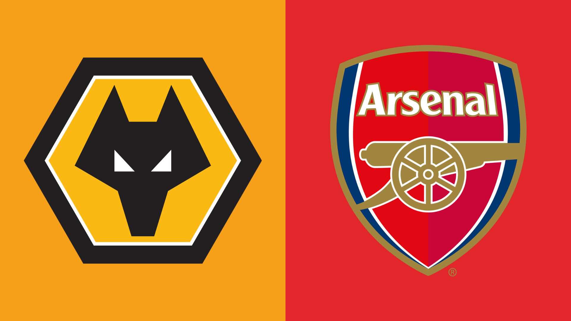 Arsenal vs Wolverhampton match graphic showing both club crests ahead of the Premier League fixture at the Emirates Stadium