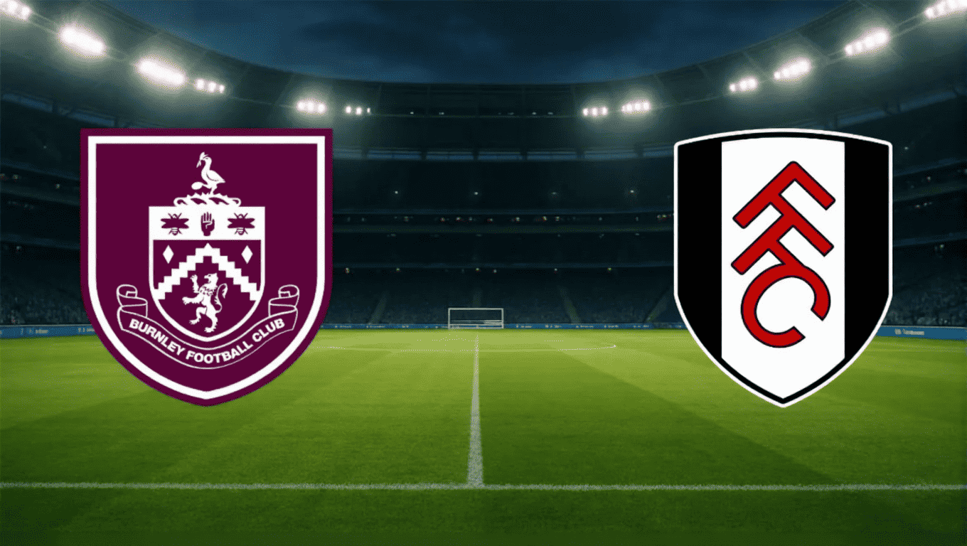 Burnley vs Fulham fixture graphic showing both club crests ahead of the Premier League match at Turf Moor.