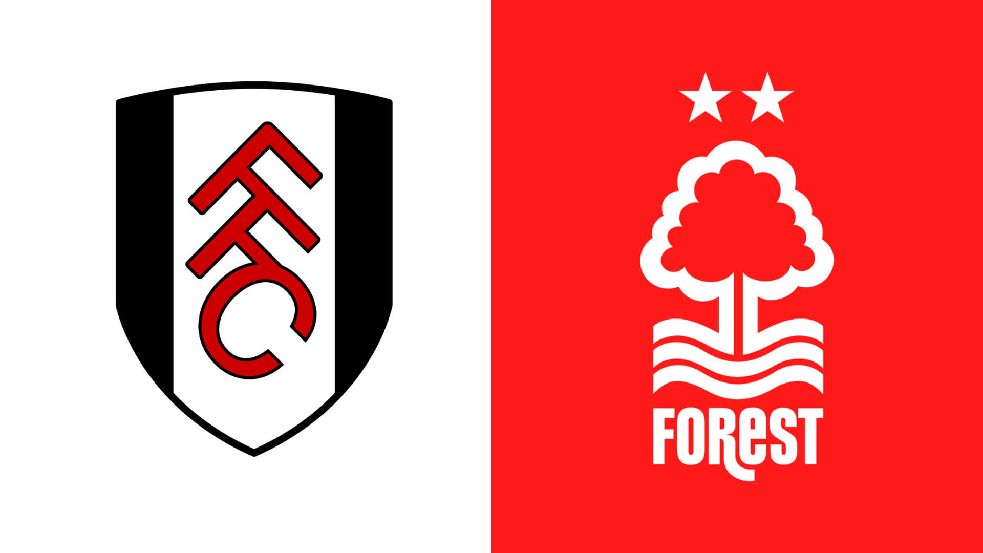 Fulham FC and Nottingham Forest club crests side by side for Premier League prediction preview