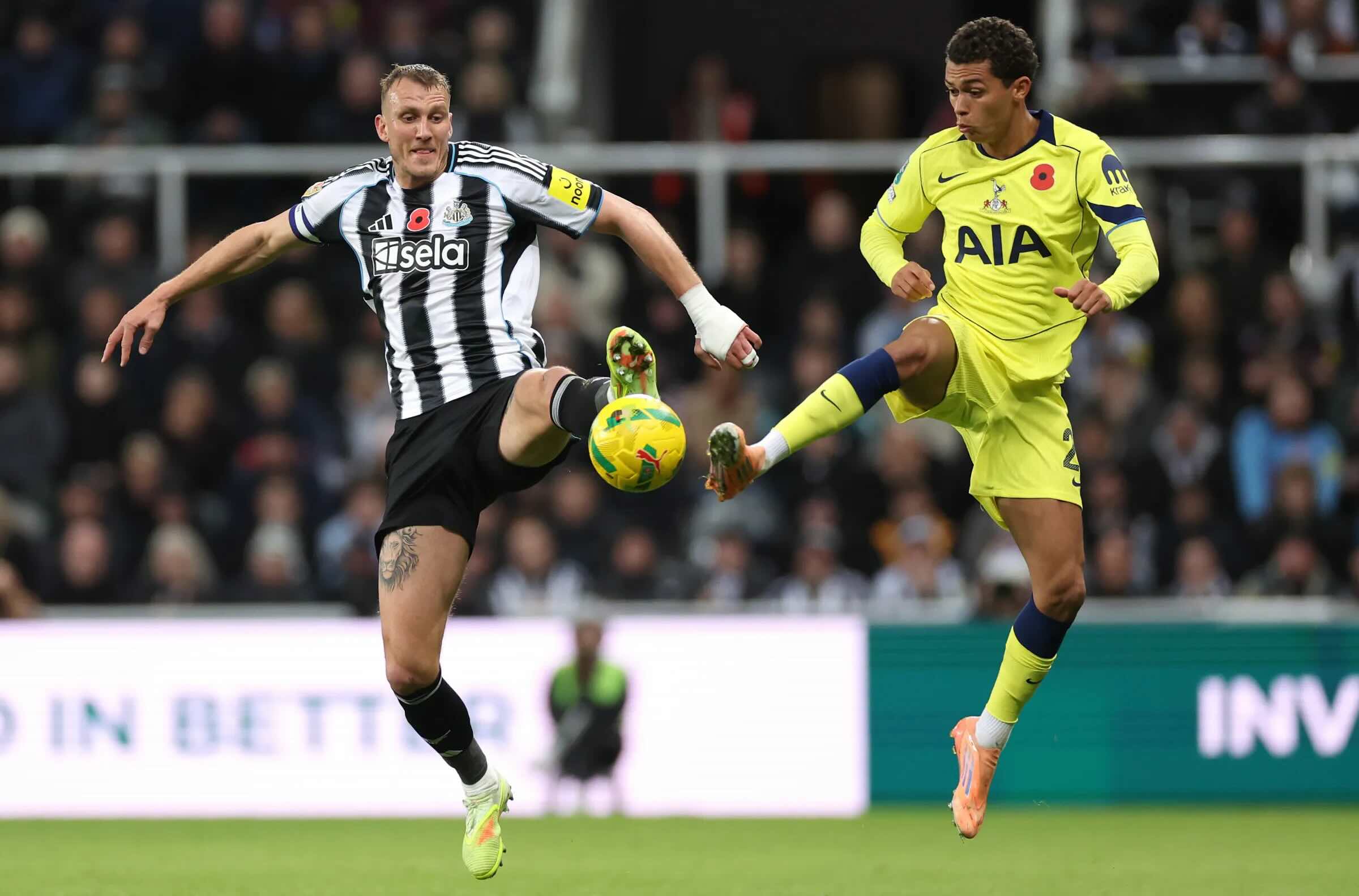 Newcastle United defender challenges Tottenham Hotspur player for the ball in a Premier League match – Newcastle United vs Tottenham Hotspur team news and lineups