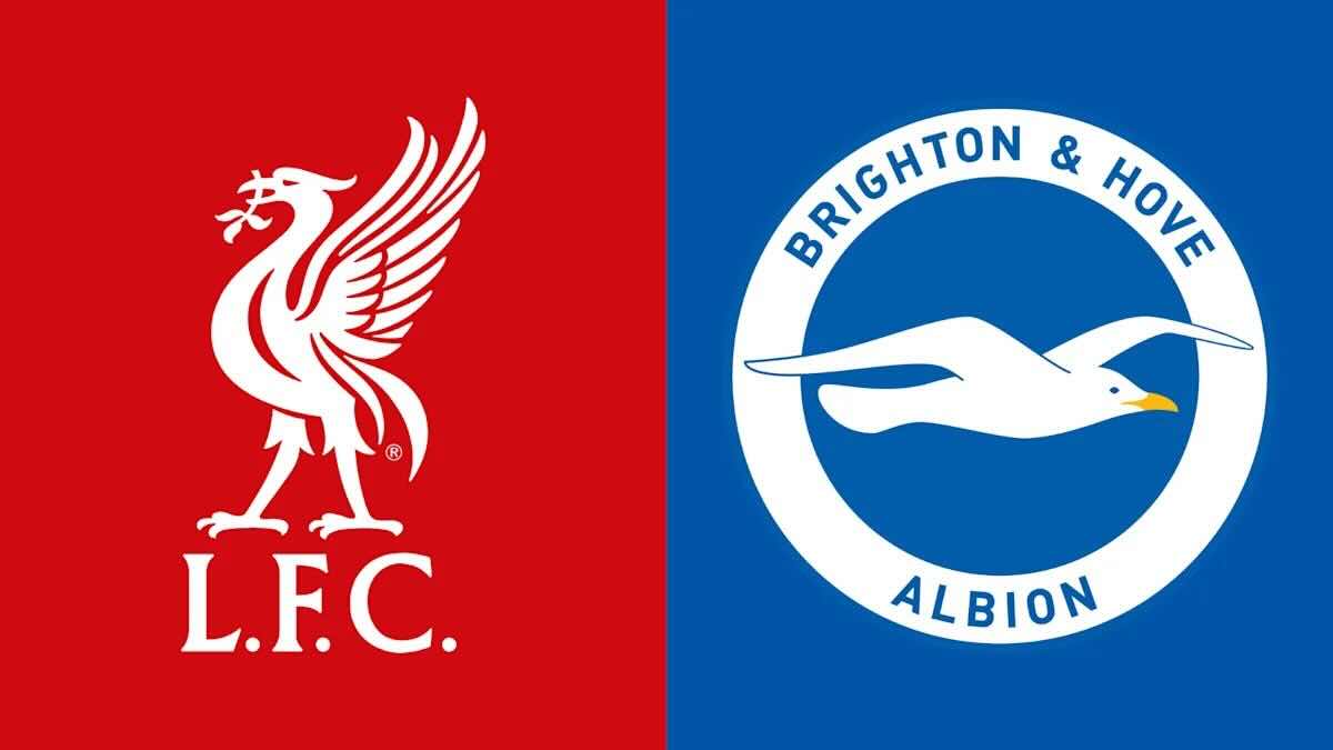 Liverpool vs Brighton club crests ahead of the Premier League match at Anfield