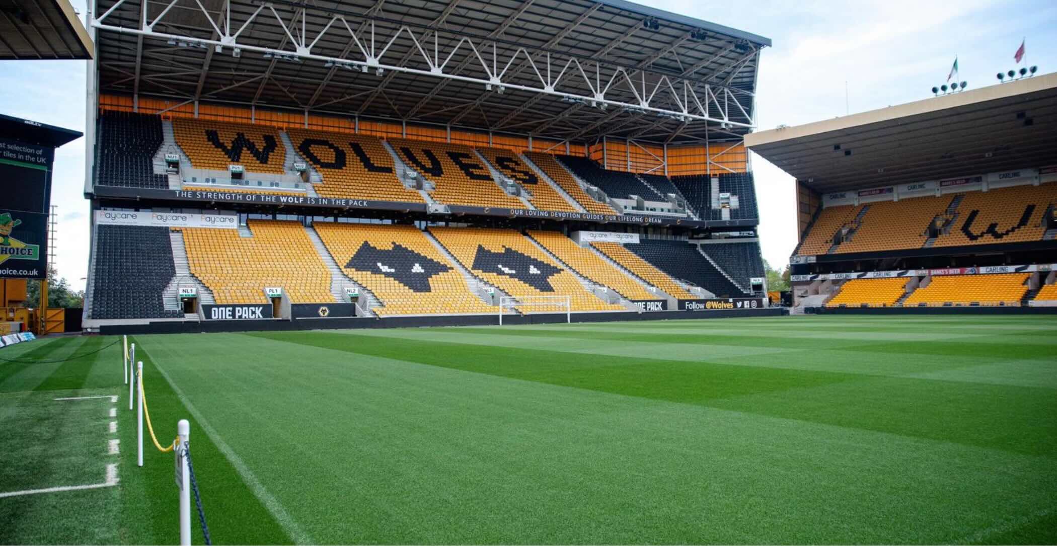Molineux Stadium in Wolverhampton ahead of Wolves vs Brentford, highlighting the home setting for the Premier League fixture