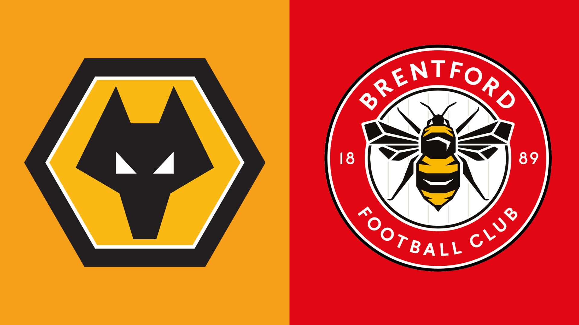 Wolves vs Brentford fixture graphic showing both club crests ahead of the Premier League match at Molineux Stadium.