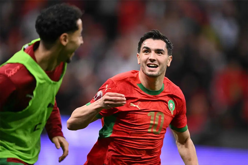 Brahim Díaz celebrates after scoring a crucial goal for Morocco, sending his team into the AFCON quarter-finals