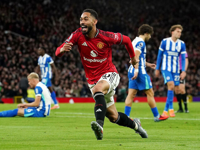 Manchester United attacker celebrates goal during Brighton match